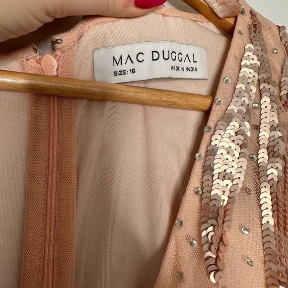 MAC DUGGAL Rose Gold Sequined faux wrap split long sleeve gown 16 NWT - Picture 13 of 16